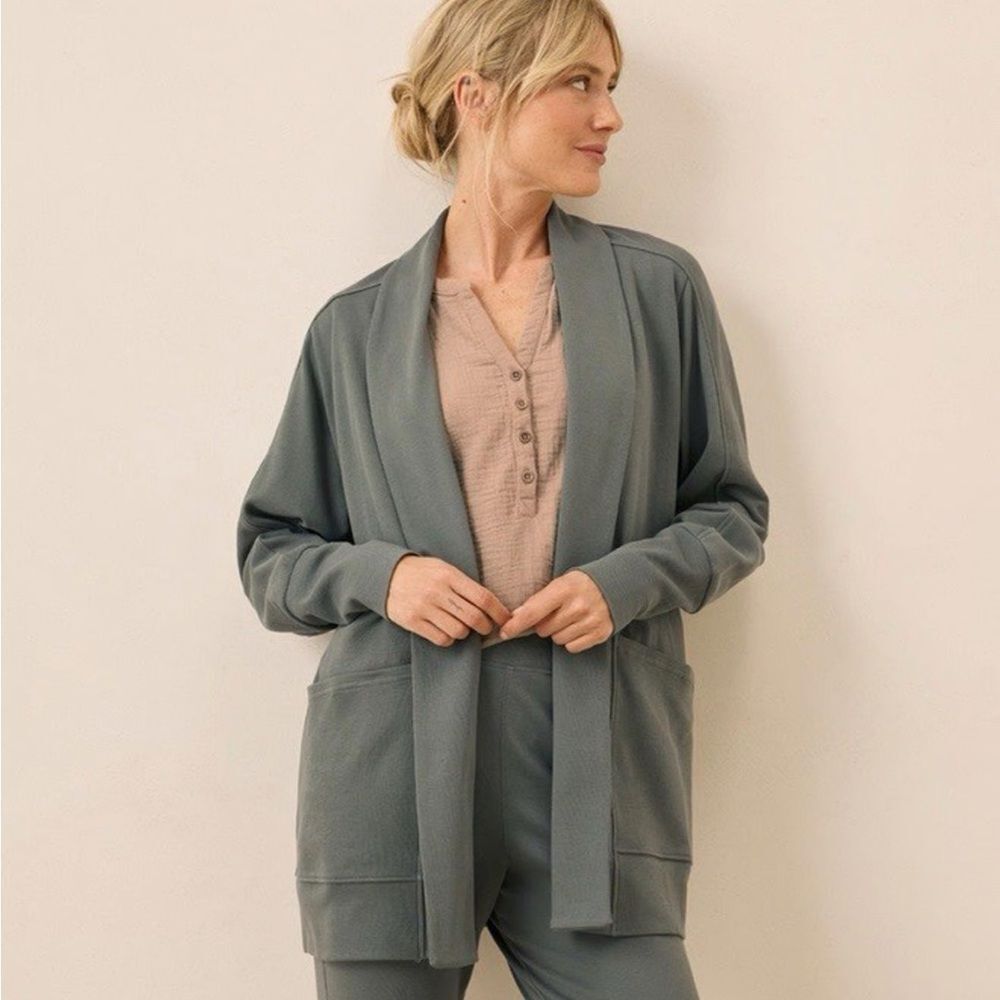Pact organic cotton women’s xs/s green airplane cardigan open front pockets